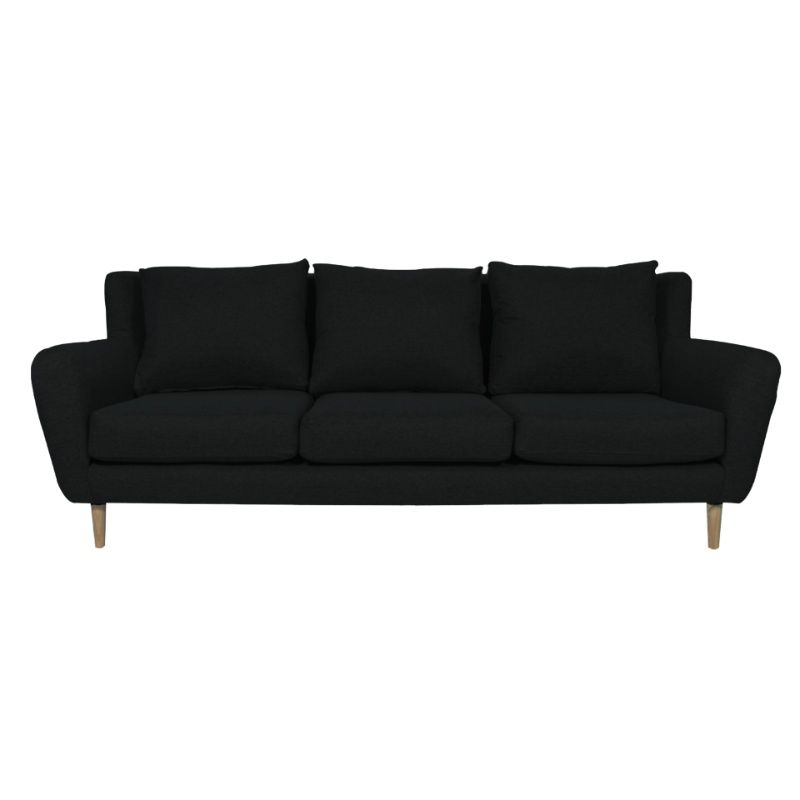 SOFAS HOME - SOFA LENORA FELPA  NEGRO 3 CUERPOS