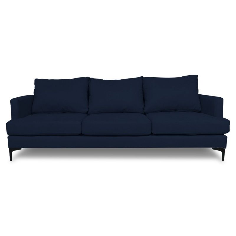 SOFAS HOME - SOFA ALDARA CHENILLE TIPO LINO AZUL 3 CUERPOS