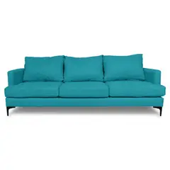 SOFAS HOME - SOFA ALDARA CHENILLE TIPO LINO TURQUESA 3 CUERPOS