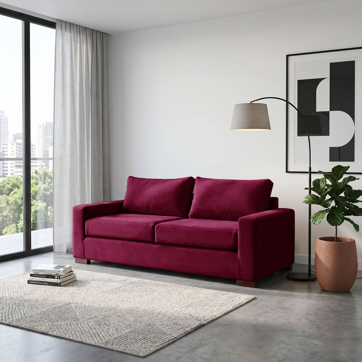 LATAM HOME - Sofá Livorno 3 Cuerpos Resortes Pocket Tela Velvet Burdeo