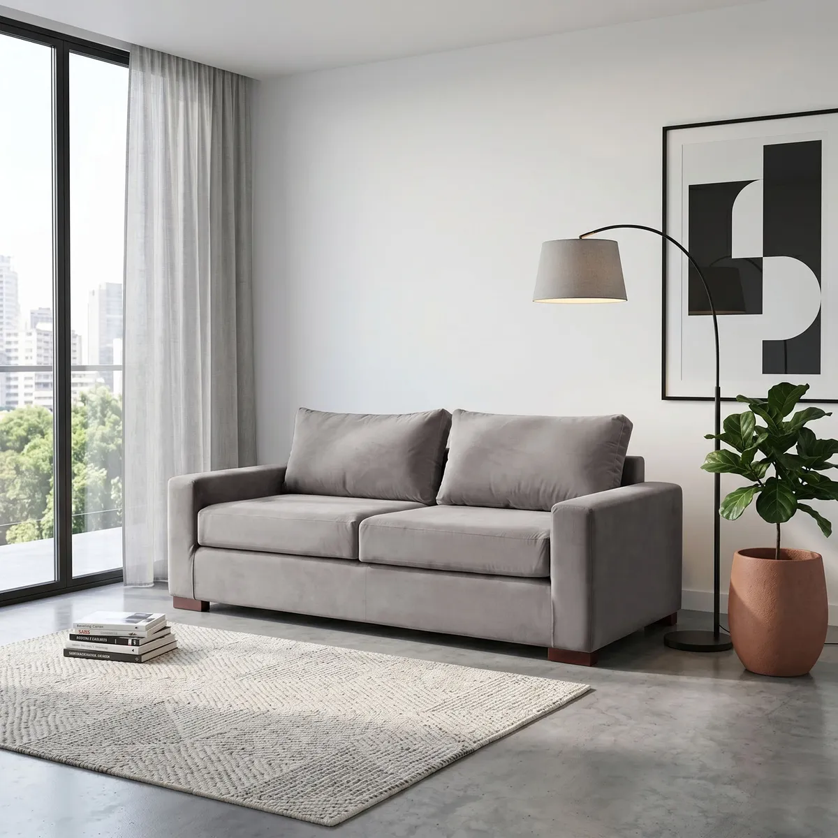 LATAM HOME - Sofá Livorno 3 Cuerpos Resortes Pocket Tela Velvet Gris