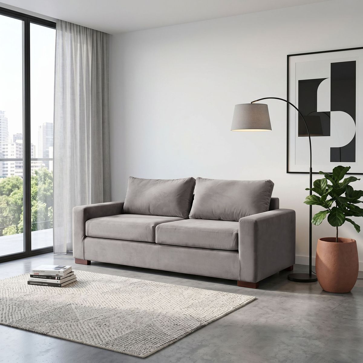 LATAM HOME - Sofá Livorno 3 Cuerpos Resortes Pocket Tela Velvet Gris
