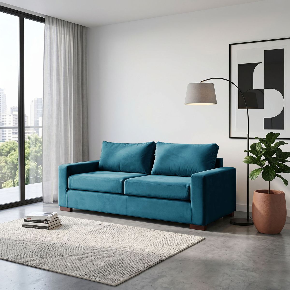 LATAM HOME - Sofá Livorno 3 Cuerpos Resortes Pocket Tela Velvet Azul Petroleo