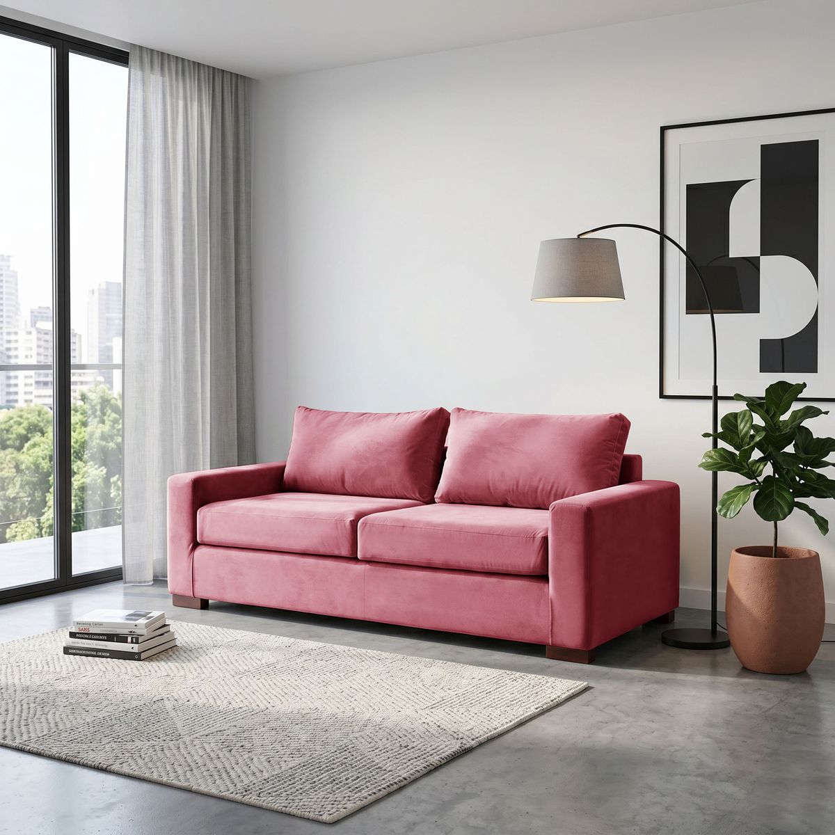LATAM HOME - Sofá Livorno 3 Cuerpos Resortes Pocket Tela Velvet Palo Rosa