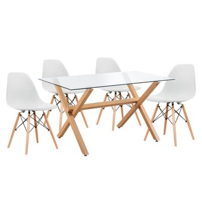 Imagen 2 del producto Juego de Comedor Medlock Vidrio 140x90 + 4 Sillas Eames Blanco