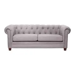 LATAM HOME - Sofá Florencia 3 Cuerpos Capitoné Lino Gris Claro