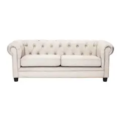 LATAM HOME - Sofá Florencia 3 Cuerpos Capitoné Lino Blanco