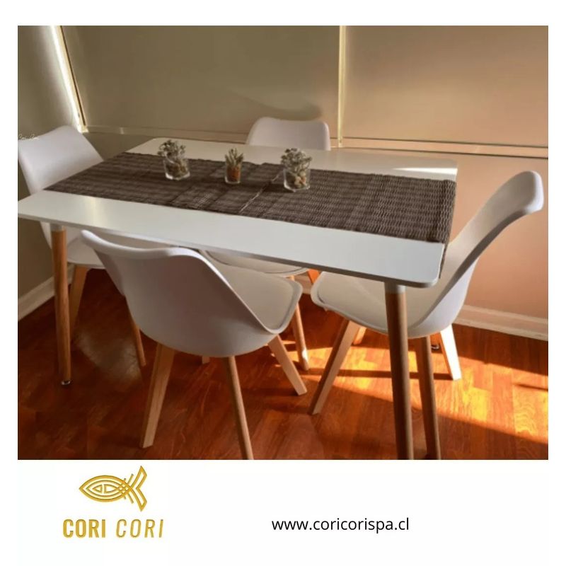 CORI CORI - Juego de Comedor Mesa Melamina 120 x 80 + 4 Sillas Tulip Blancas
