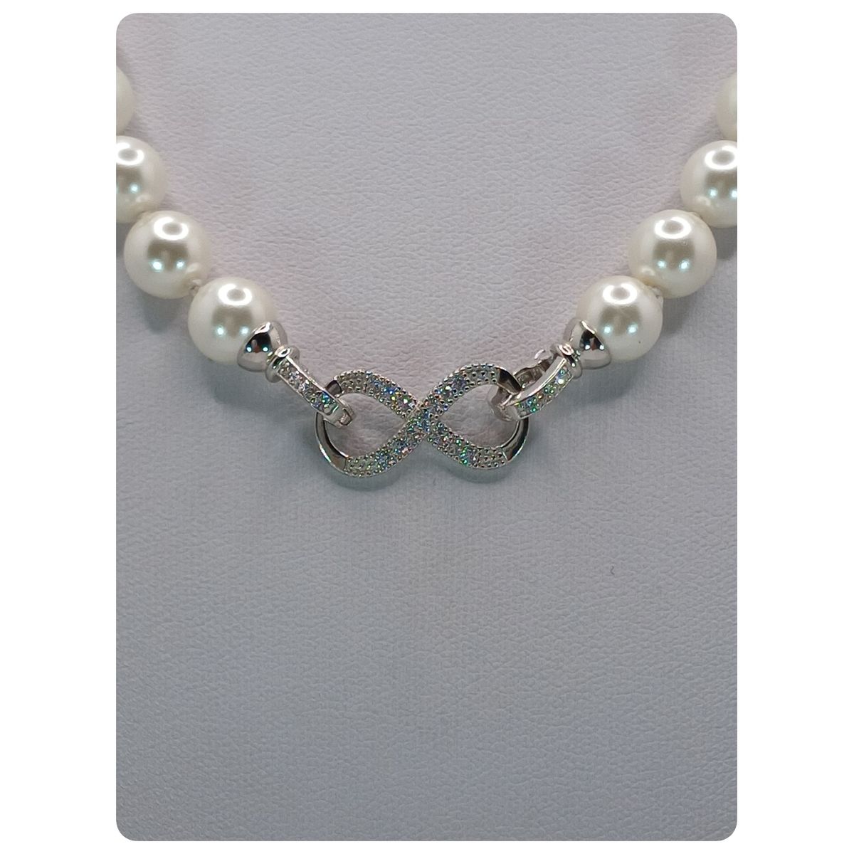 CAT JOYAS - Collar de perlas shell broche infinito de plata fina 925 con baño de rodio con circones