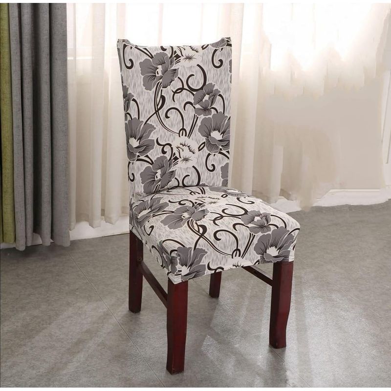 GENERICO - Fundas de sillas pack 6 -Gris Flores