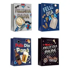 GENERICO - Pack 12 Bolsas De Regalo Feliz Día Papá Chicas 19.5x23.5cm