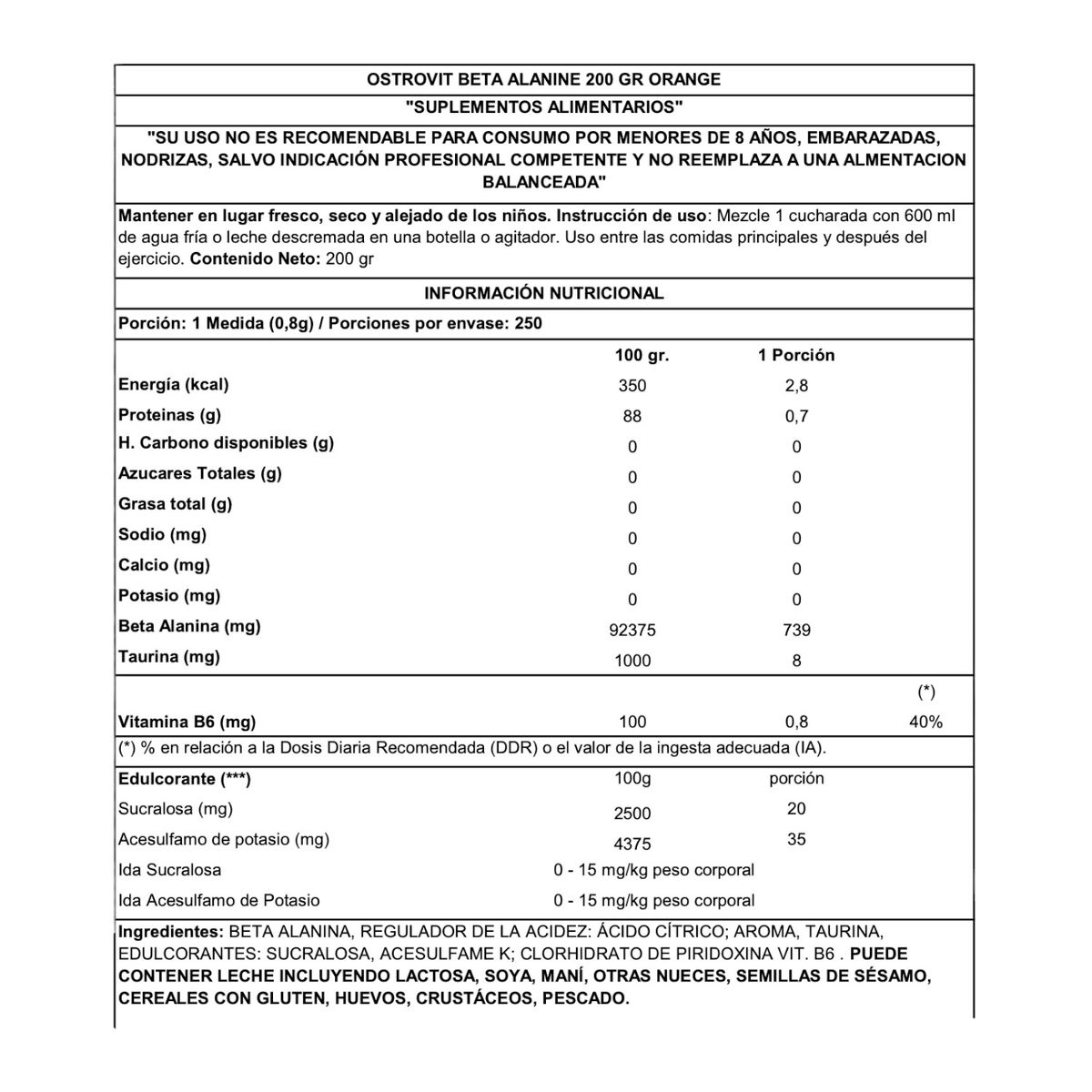 OSTROVIT - BETA ALANINA 200 GR - OSTROVIT - NARANJA