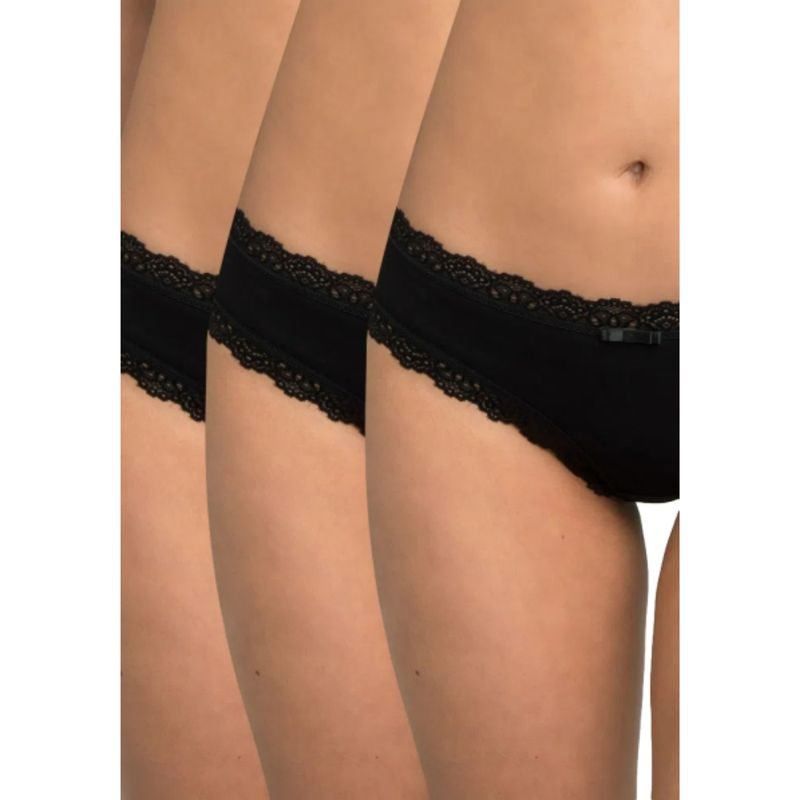 INTIME - Pack 3 Culotte de Algodón / Encaje - Negro Intime