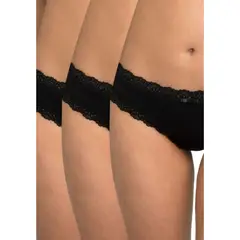INTIME - Pack 3 Culotte de Algodón / Encaje - Negro