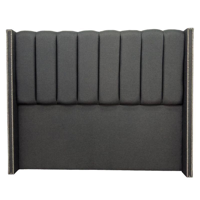 GENERICO - Respaldo para cama 2 plazas Lineal con brazos y tacha Lino gris oscuro