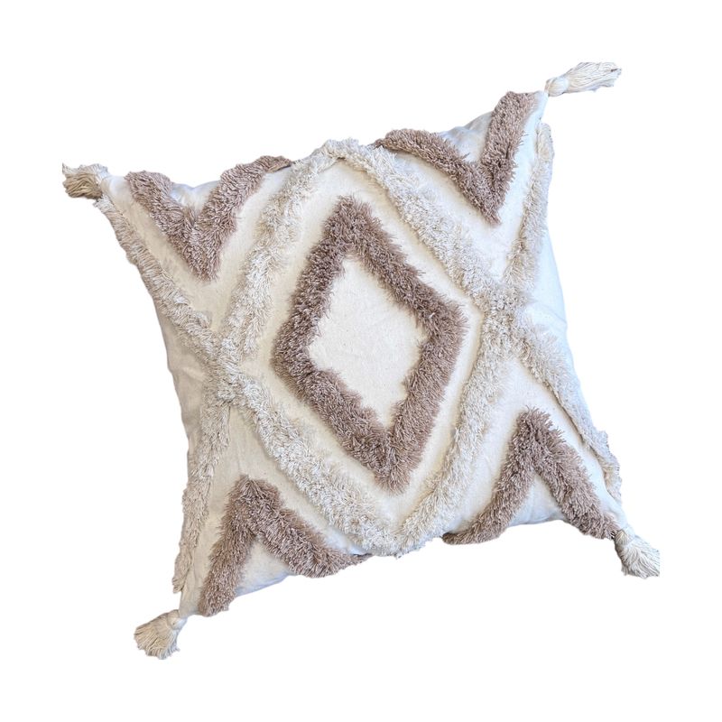 MANDIRHOME - Funda de Cojín Boho Beige Crudo Lisboa Cuadrada