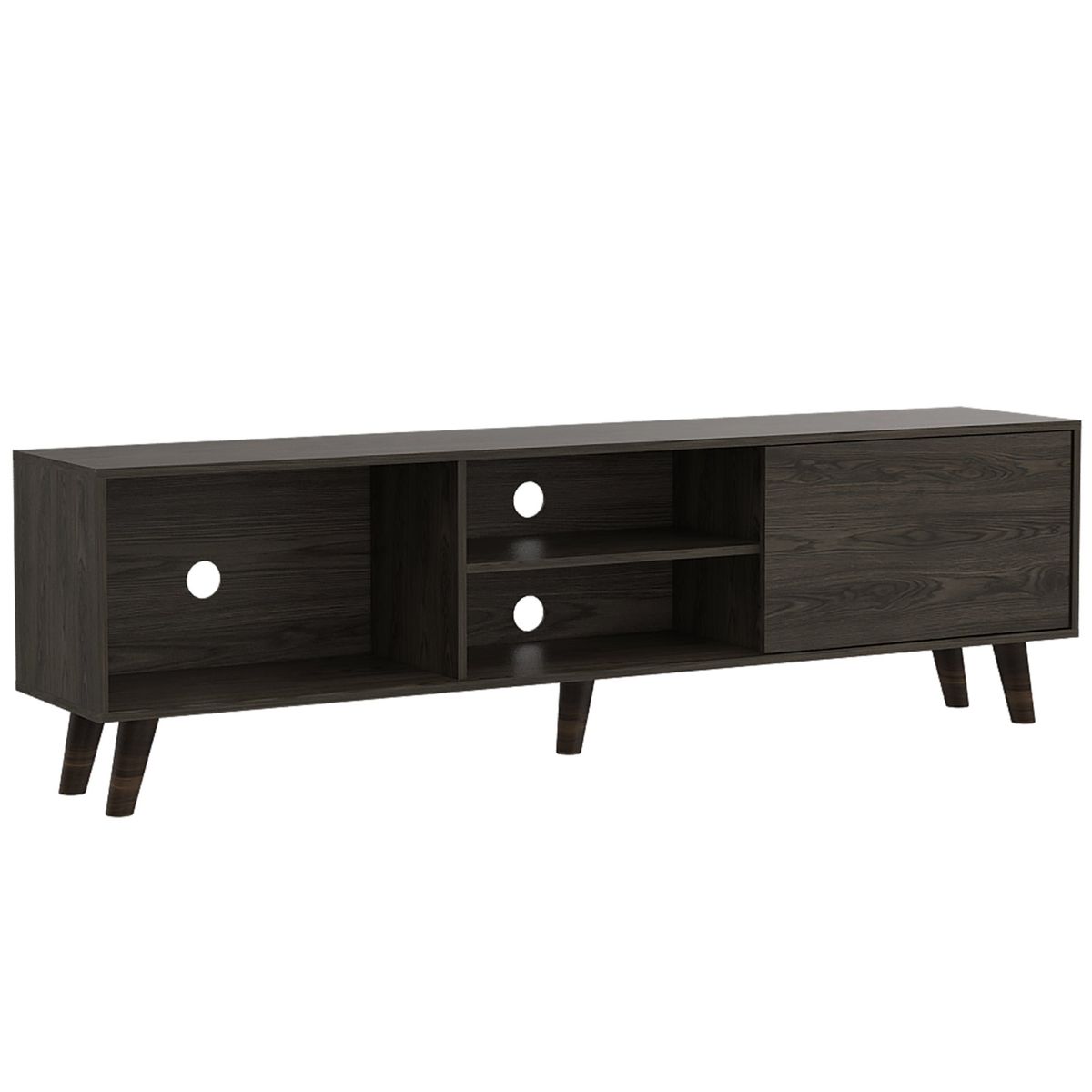 FMFURNITURE - Rack TV 70" Con 3 Repisas 1 Puerta Fm-015C - Cafe Oscuro