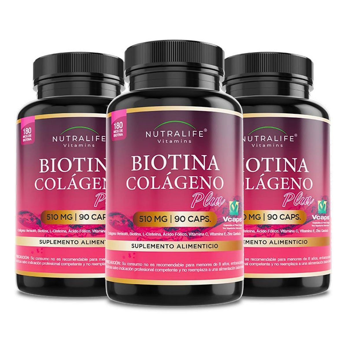 NUTRALIFE - Biotina + Colageno + Zinc + Vitaminas E & C ++ Lf 270 Caps 3x90