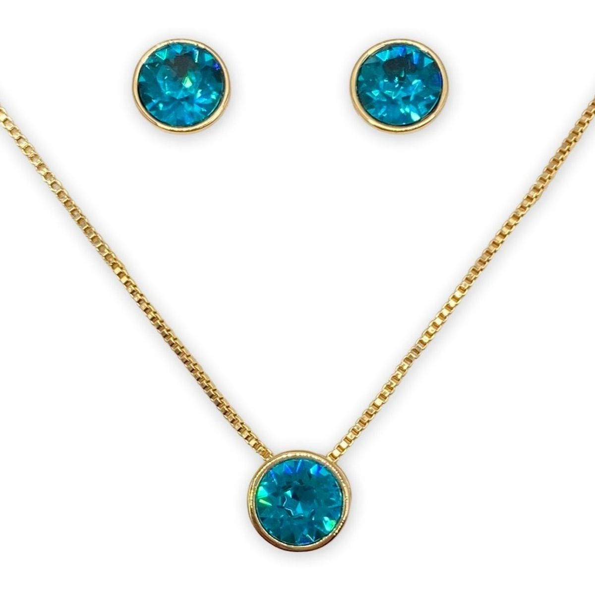 GENERICO - Conjunto Collar Aros Cristal Calipso Baño Oro Rosa 18kl