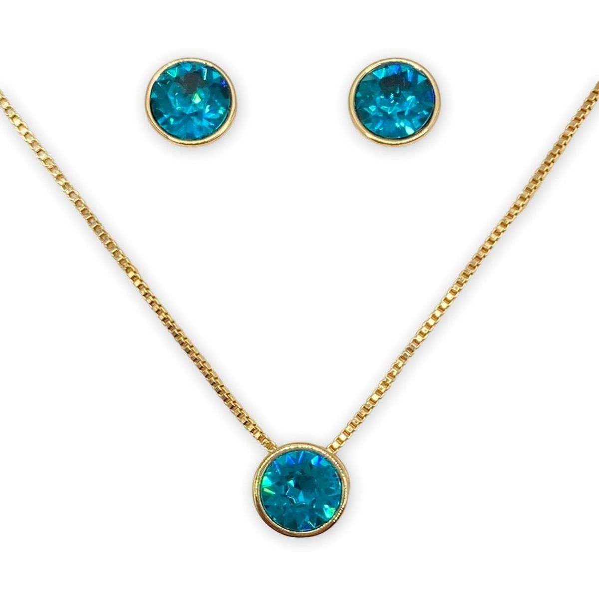 GENERICO - Conjunto Collar Aros Cristal Calipso Baño Oro Rosa 18kl