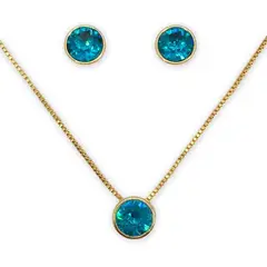 GENERICO - Conjunto Collar Aros Cristal Calipso Baño Oro Rosa 18kl