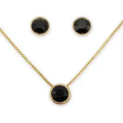 GENERICO - Conjunto Collar Aros Piedra Ónix Baño Oro Rosa 18kl Mas Caja