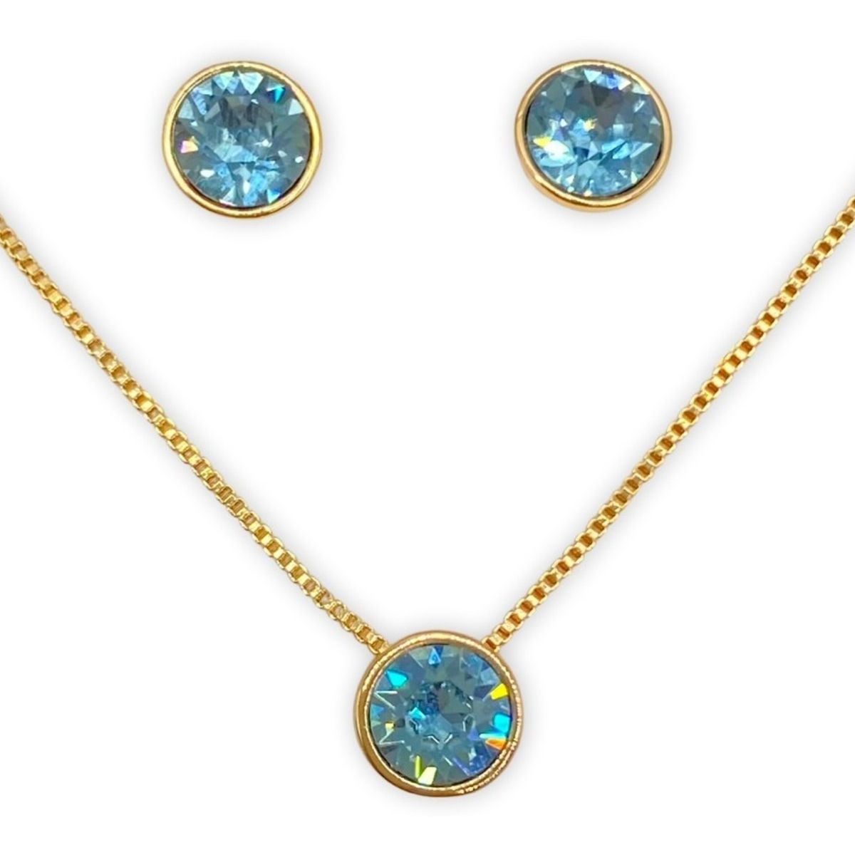 GENERICO - Conjunto Collar Aros Cristal celeste Baño Oro Rosa 18kl