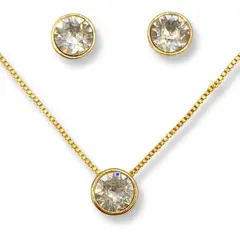 GENERICO - Conjunto Collar Aros Cristal blanco Elementes Baño Oro Rosa 18kl
