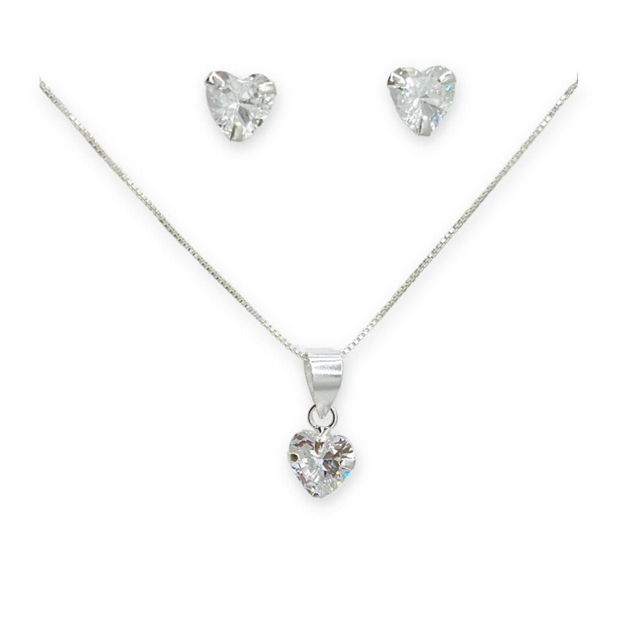 GENERICO - Conjunto Collar Dije Aros Corazon Circon Blanco Plata 925