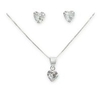Conjunto Collar Dije Aros Corazon Circon Blanco Plata 925
