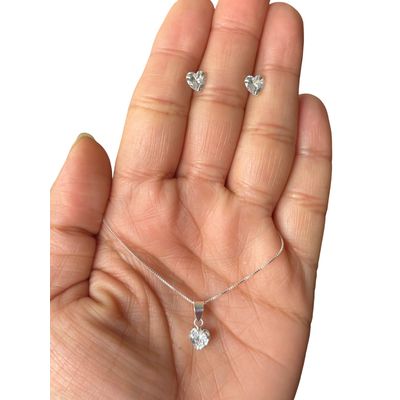 Imagen 2 del producto Conjunto Collar Dije Aros Corazon Circon Blanco Plata 925