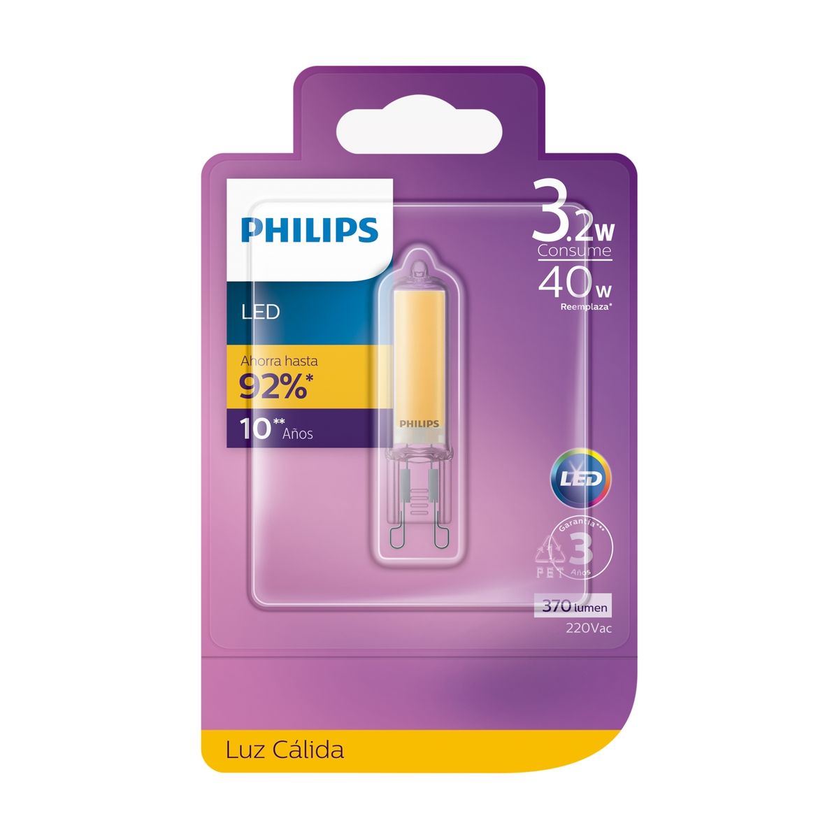 PHILIPS - Ampolleta Led Philips Bipin G9 3.2 Watts Blanco Calido