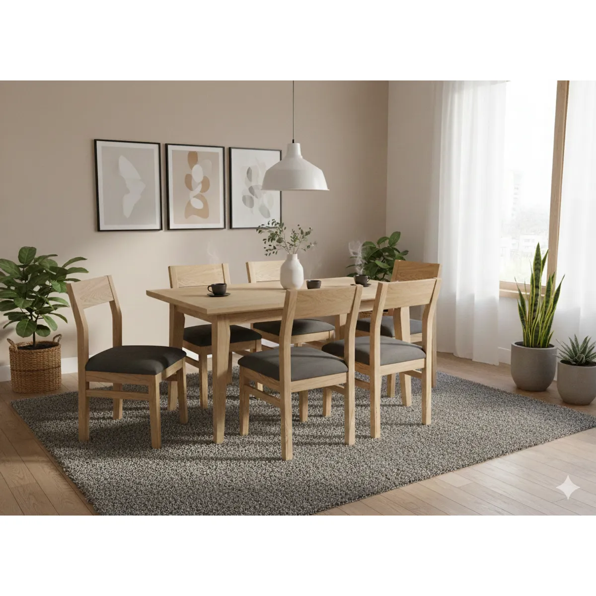 MUEBLES NATIVA - COMEDOR VENDETTA  90x150 6 sillas gris
