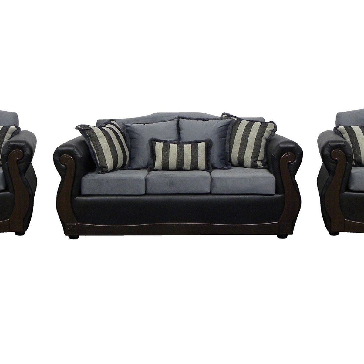 ALMORE - JGO LIVING NEW CULUMBIA PU NEGRO FELPA GRIS ALMORE…