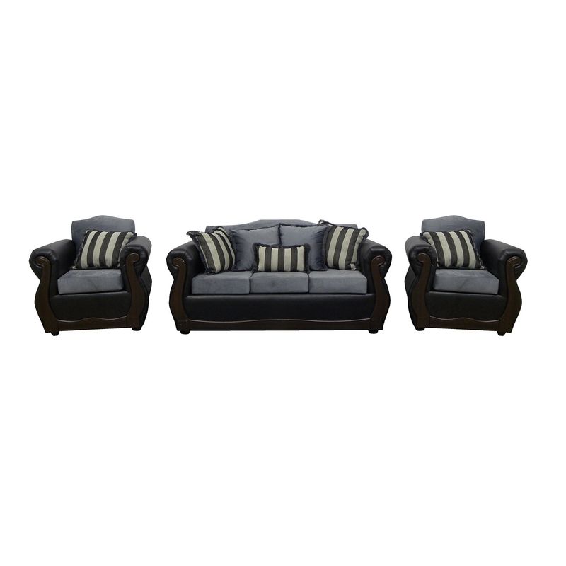 ALMORE - JGO LIVING NEW CULUMBIA PU NEGRO FELPA GRIS ALMORE