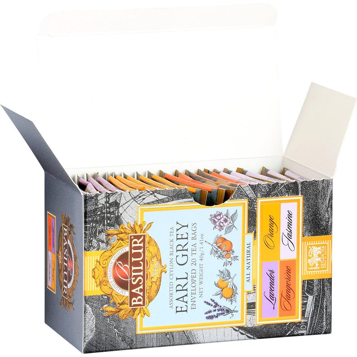 BASILUR - Te Earl Grey Surtidos - Earl Grey Collection - 20 Bolsas - Basilur