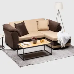ALMORE - SECCIONAL REVERSIBLE IZQ Y DER FELPA CAFÉ TELA BEIGE