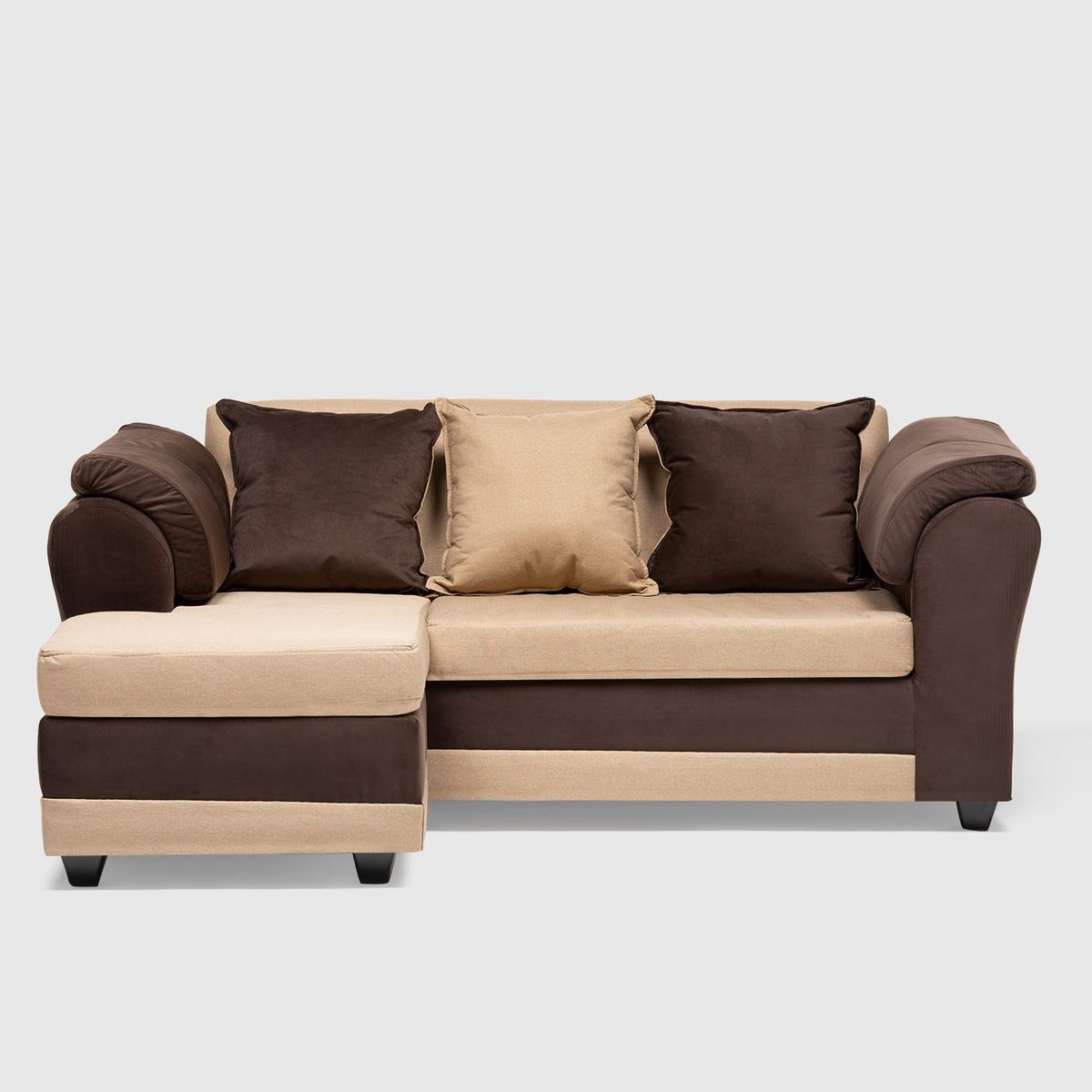 ALMORE - SECCIONAL REVERSIBLE IZQ Y DER FELPA CAFÉ TELA BEIGE ALMORE