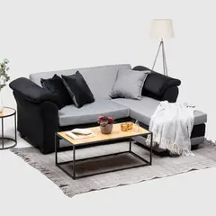ALMORE - SECCIONAL REVERSIBLE IZQ Y DER FELPA NEGRO TELA GRIS