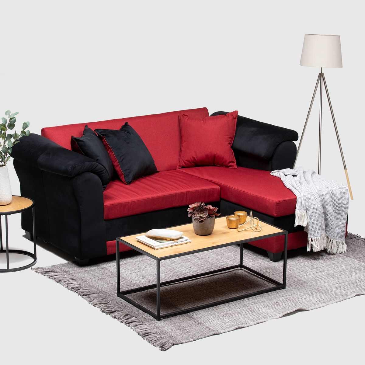 ALMORE - SECCIONAL REVERSIBLE IZQ Y DER FELPA NEGRO TELA ROJO ALMORE