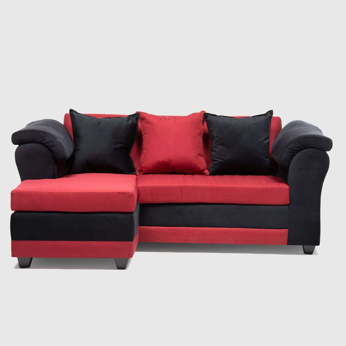 ALMORE - SECCIONAL REVERSIBLE IZQ Y DER FELPA NEGRO TELA ROJO ALMORE