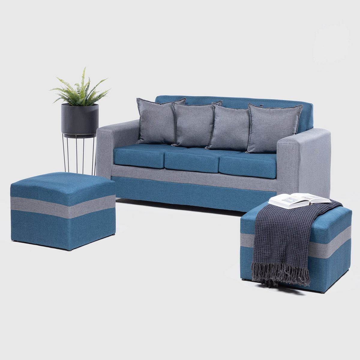 ALMORE - SOFA PARIS 2 POUF GRIS AZUL ALMORE
