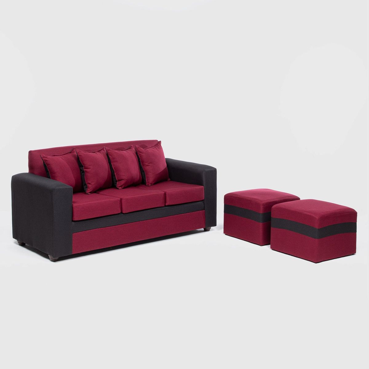 ALMORE - SOFA PARIS 2 POUF NEGRO ROJO ALMORE