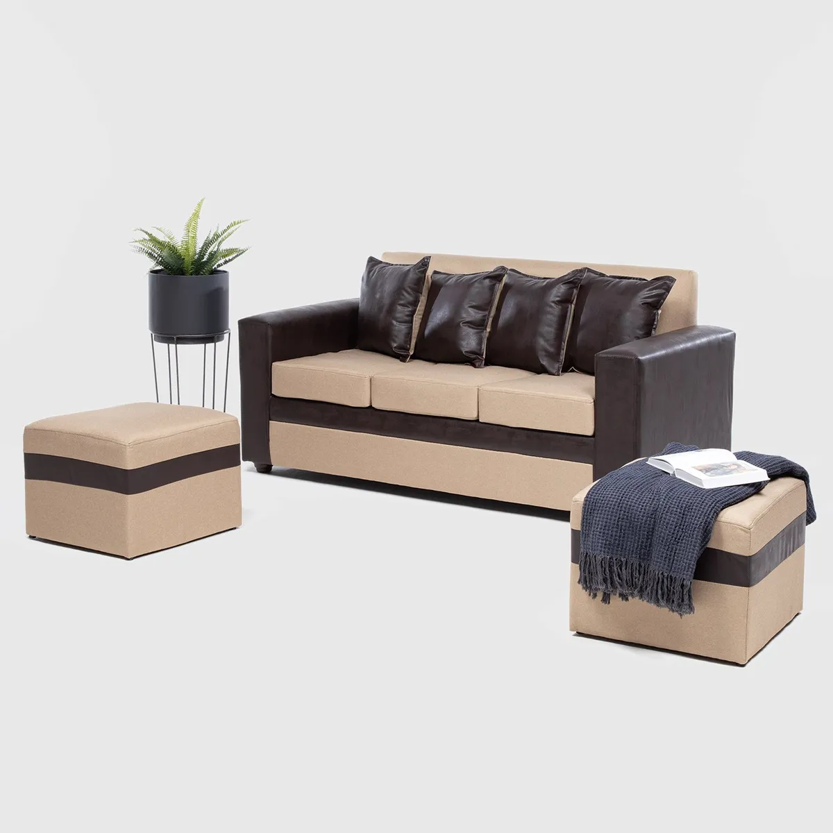 ALMORE - SOFA PARIS 2 POUF PU CAFÉ BEIGE ALMORE