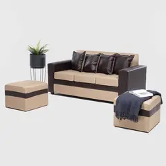 ALMORE - SOFA PARIS 2 POUF PU CAFÉ BEIGE