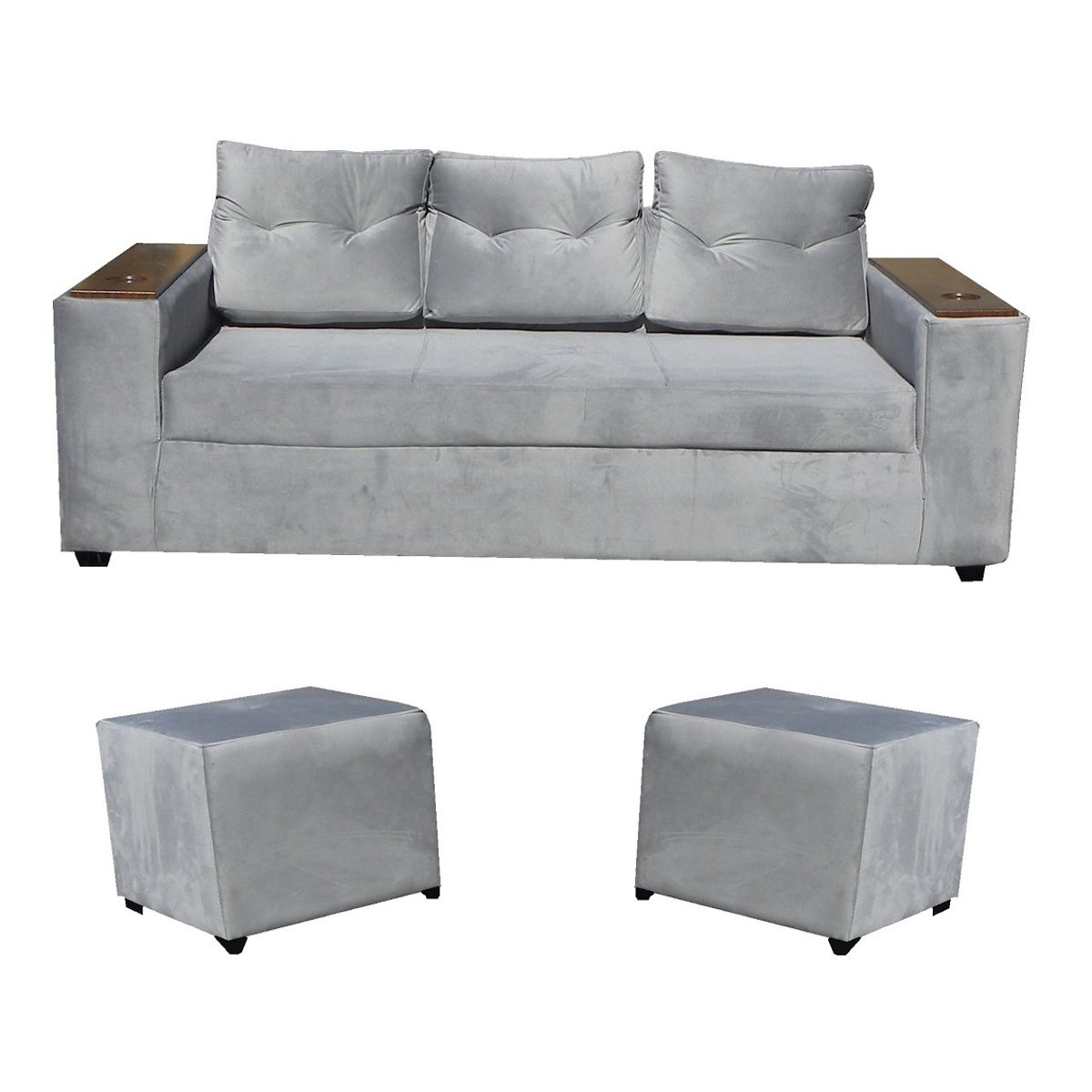 ALMORE - SOFA WILSON 3C + 2 POUF GRIS ALMORE