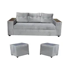 ALMORE - SOFA WILSON 3C + 2 POUF GRIS