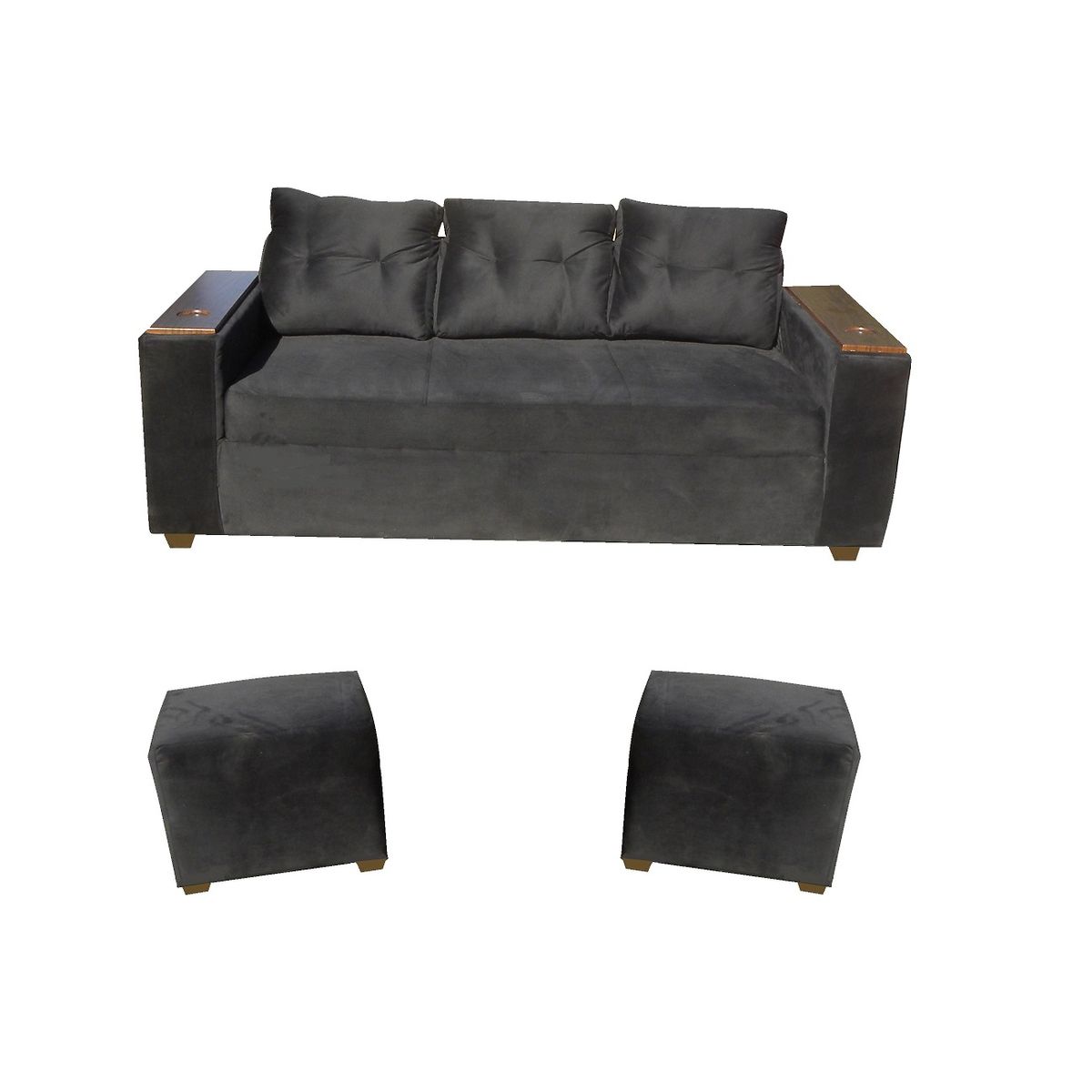 ALMORE - SOFA WILSON 3C + 2 POUF NEGRO ALMORE