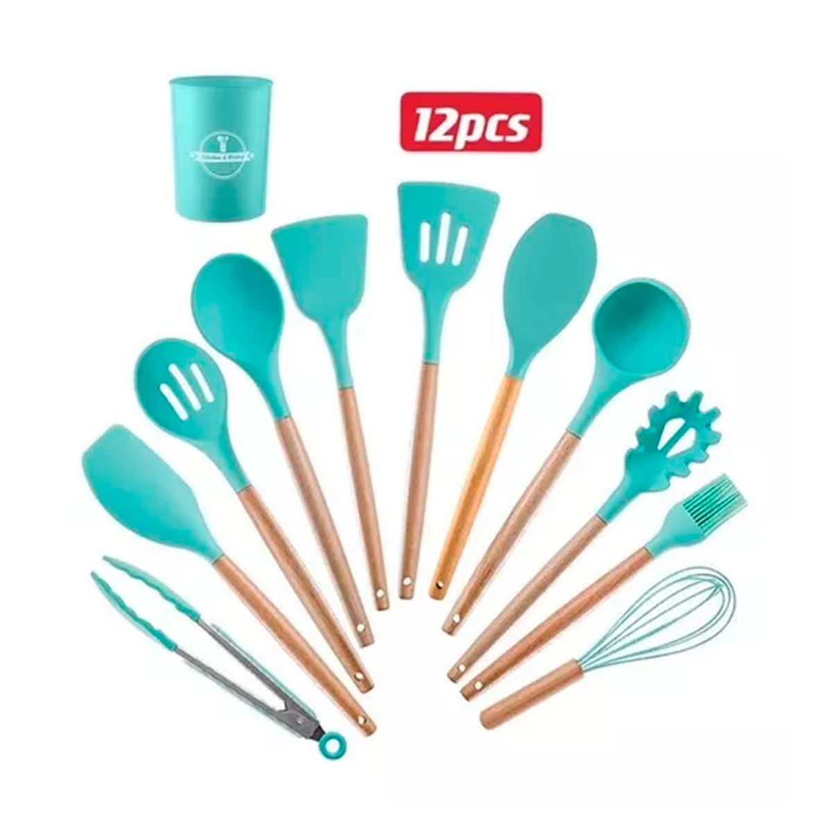 GENERICO - Set 12 Utensilios De Cocina Antiadherentes De Silicona