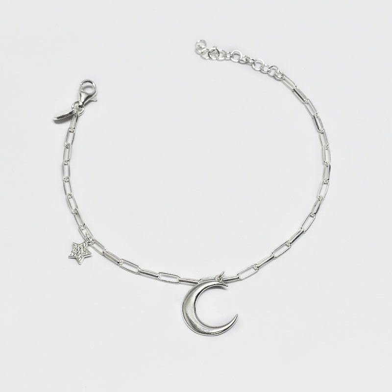 ROSETT - Pulsera limada con luna y estrella colgante Plata 925